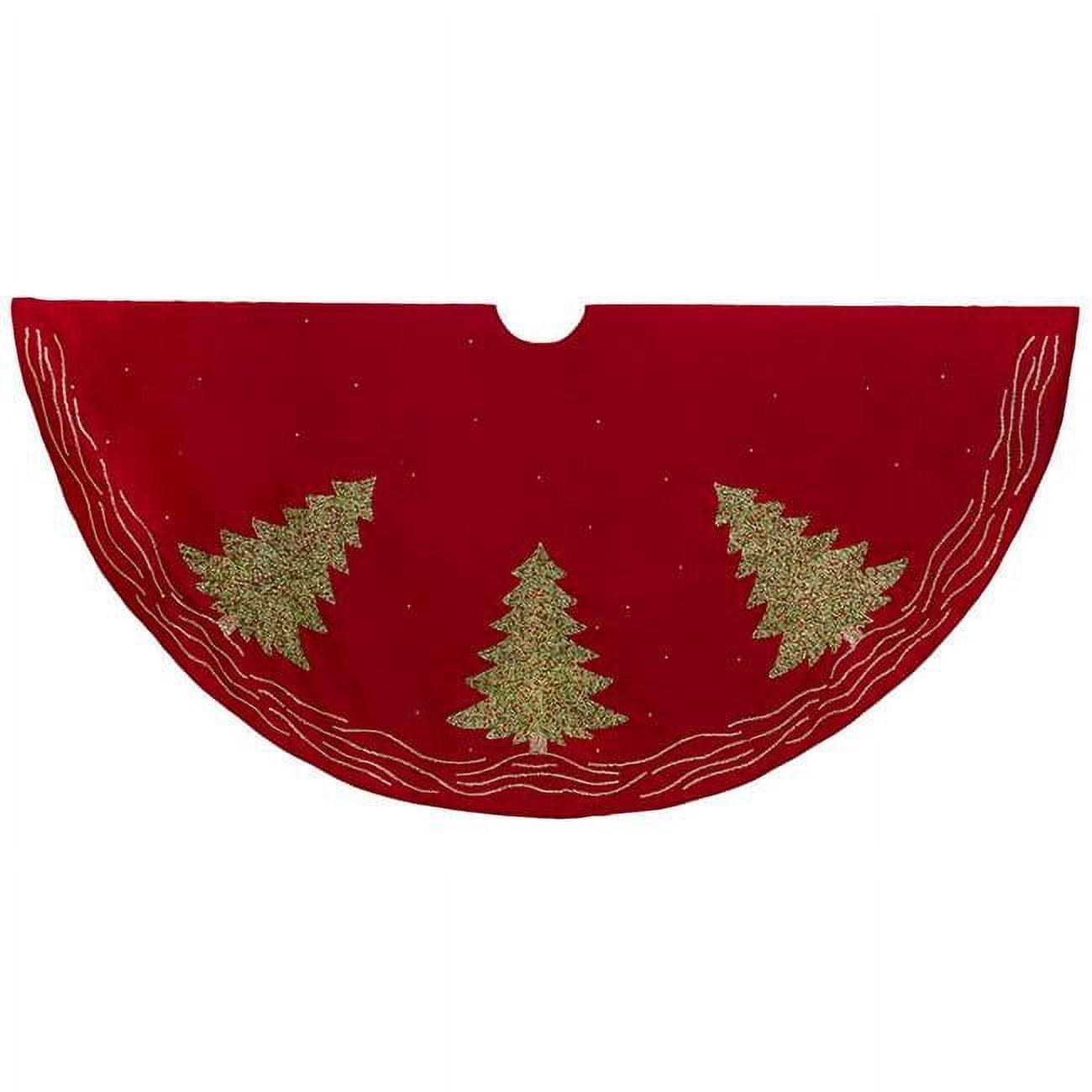 60-Inch Red and Green Embroidered Christmas Tree Skirt