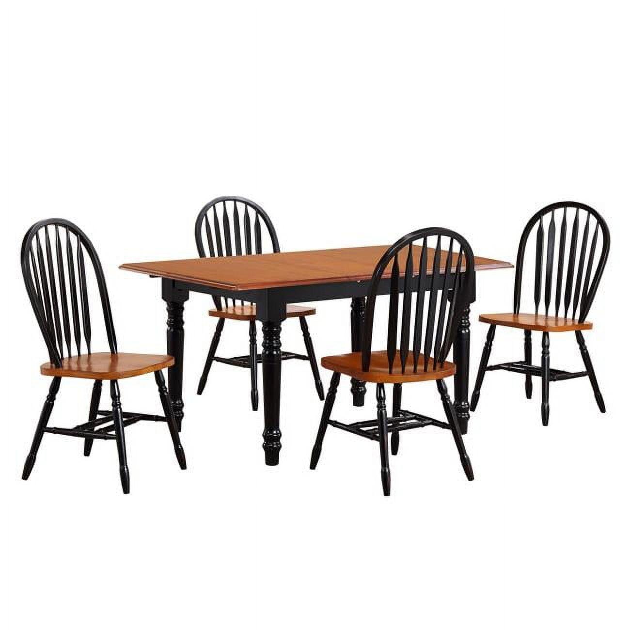 60 in. Selections Rectangular Extendable Dining Set with Arrowback Chairs, Cherry & Antique Black Wood - 5 Piece