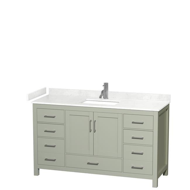 60 in. Sheffield Single Bathroom Vanity with Carrara Cultured Marble Countertop, Undermount Square Sink & Brushed Nickel Trim - Light Green