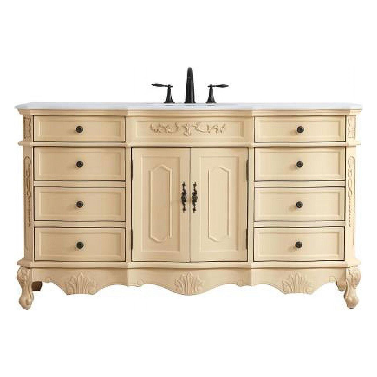 60-Inch Antique Beige Single Bathroom Vanity with Ivory White Quartz