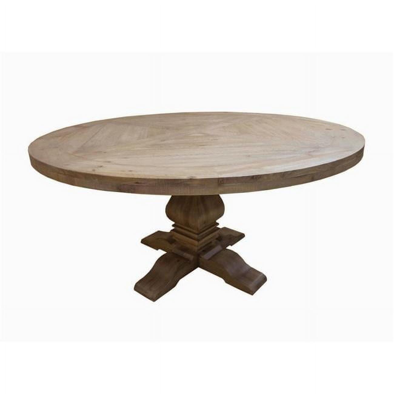 Benjara BM302408 60 in. Som Cross Pedestal Base & Rustic Smoke Brown Round Dining Table, Gray