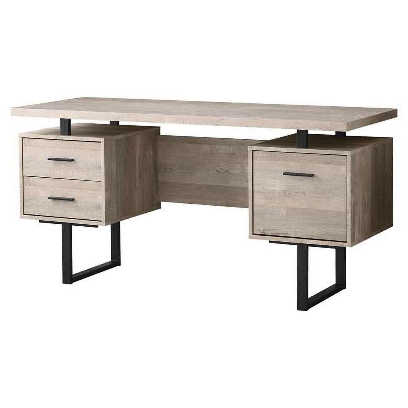 Transitional Taupe 60" Home Office Desk with Filing Cabinet