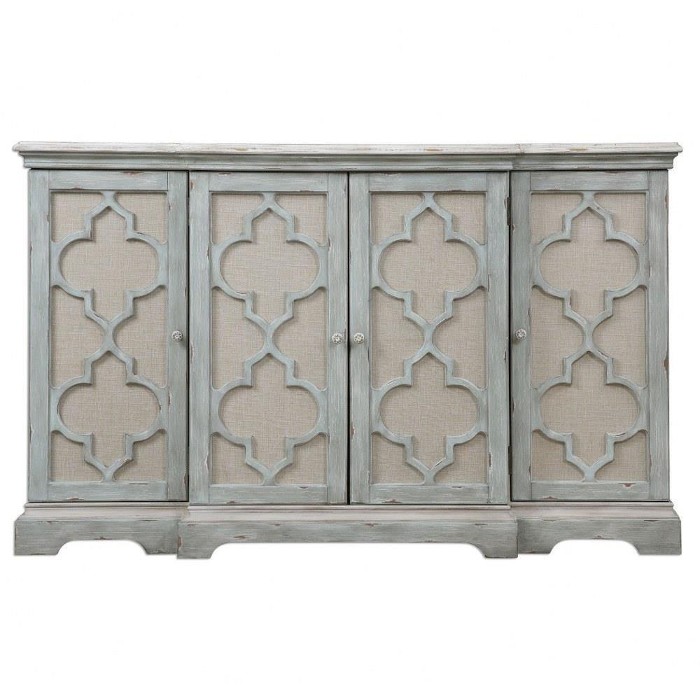 60-Inch Gray and Ivory 4-Door Cabinet with Adjustable Shelving