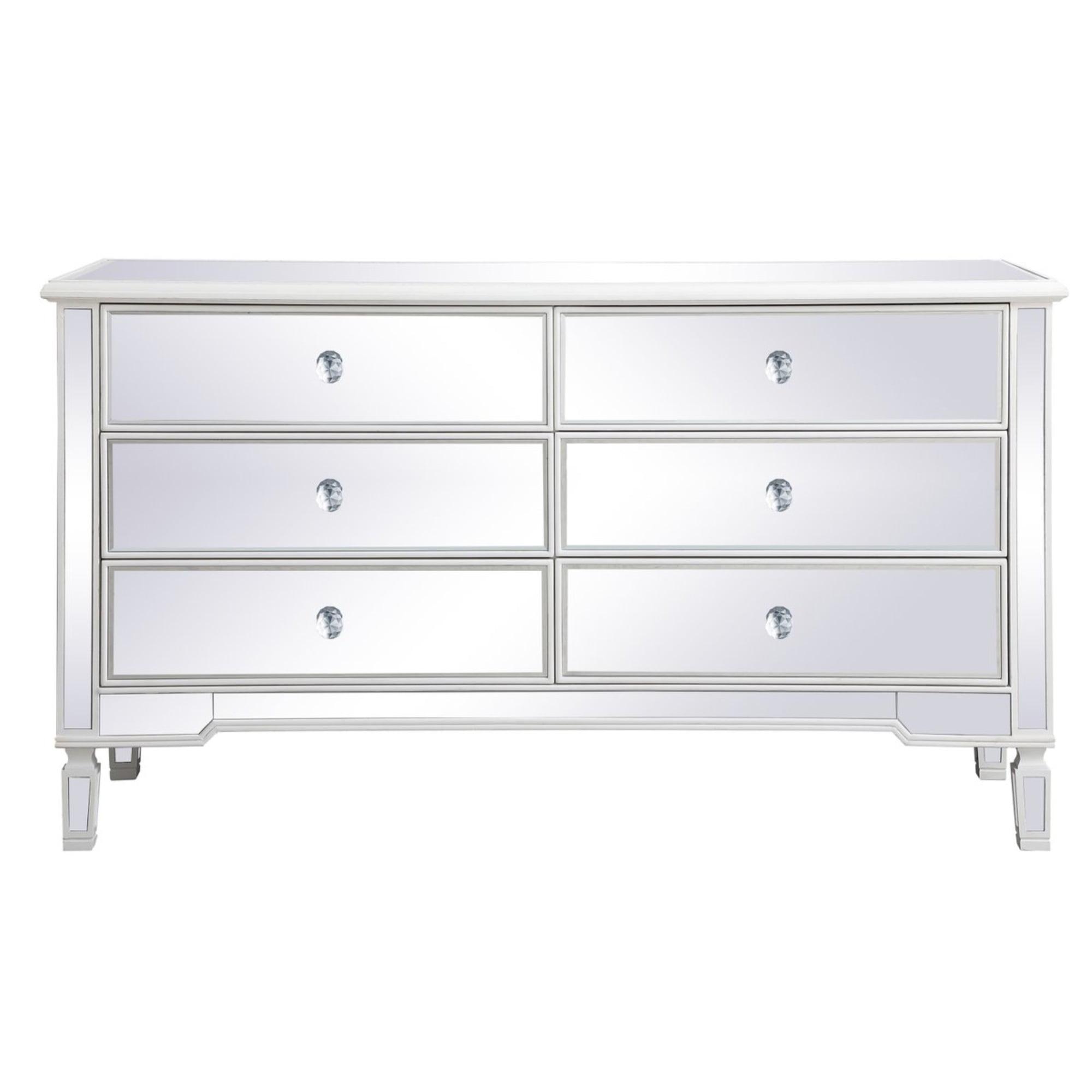 Elegant White Mirrored 6-Drawer Horizontal Chest