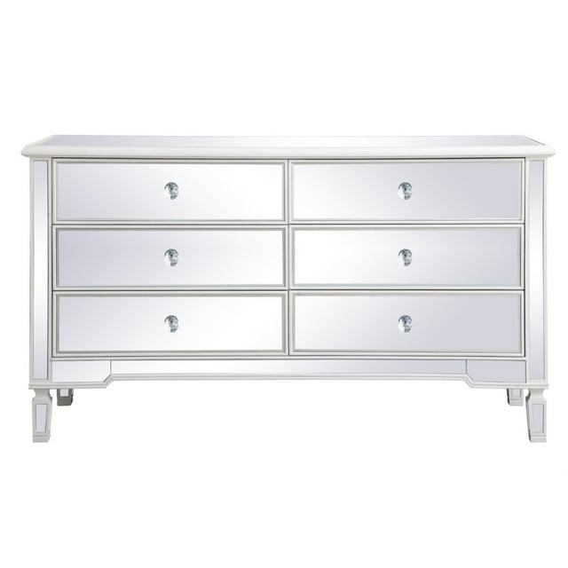 60 inch mirrored 6 drawer chest in antique white