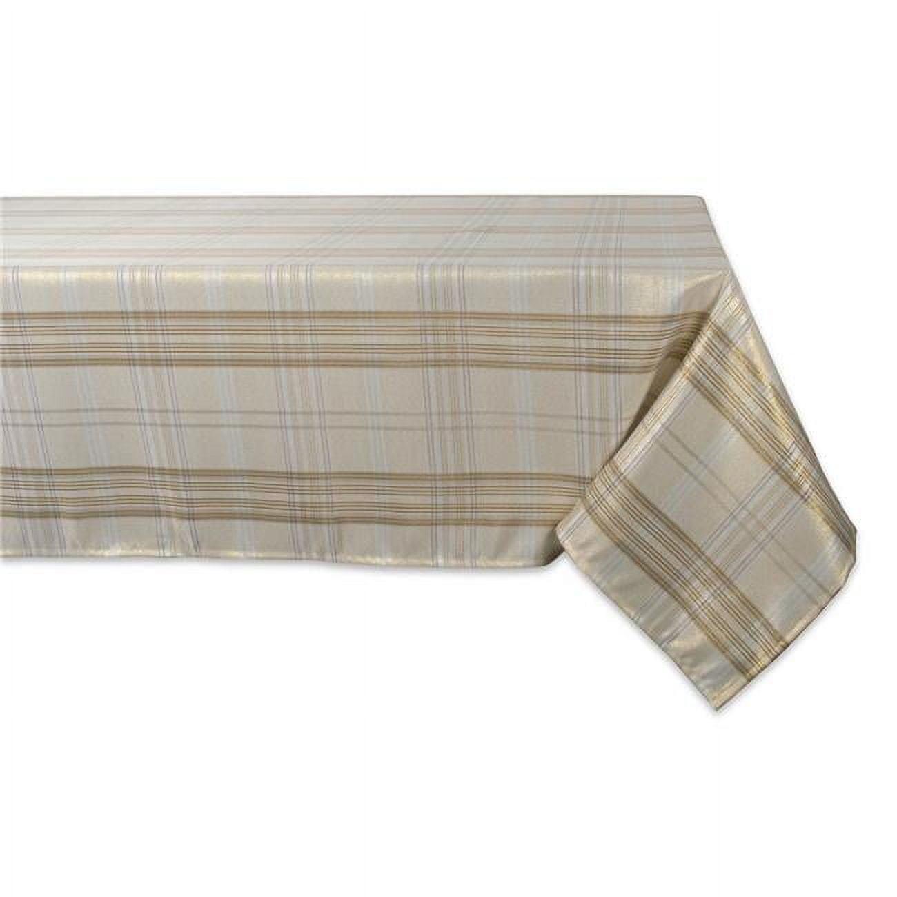 60 x 104 in. Cream Metallic Plaid Tablecloth