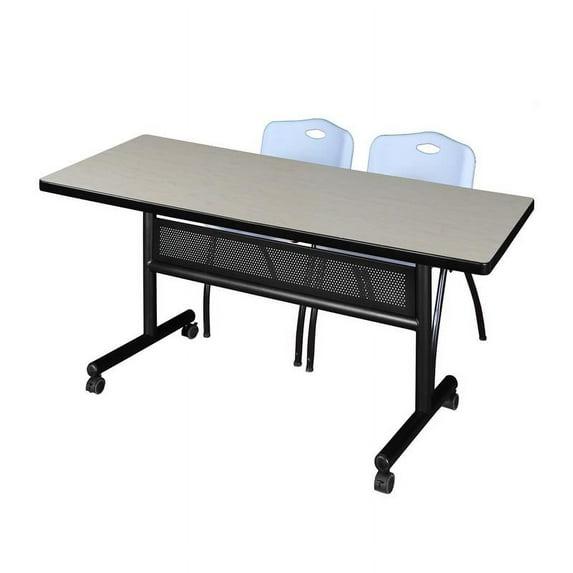 60" x 30" Flip Top Mobile Training Table w/ Divider- Maple & 2 Stack Chairs