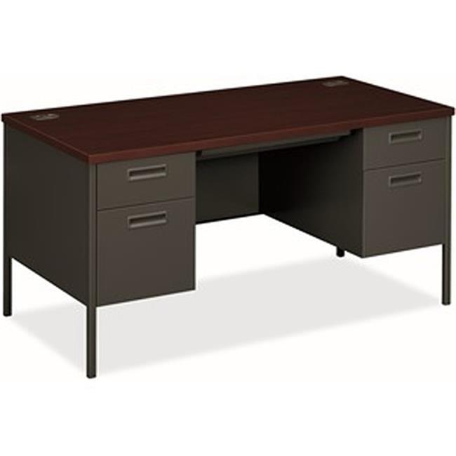 Executive Mahogany Charcoal Steel Pedestal Desk with Drawer and Filing Cabinet