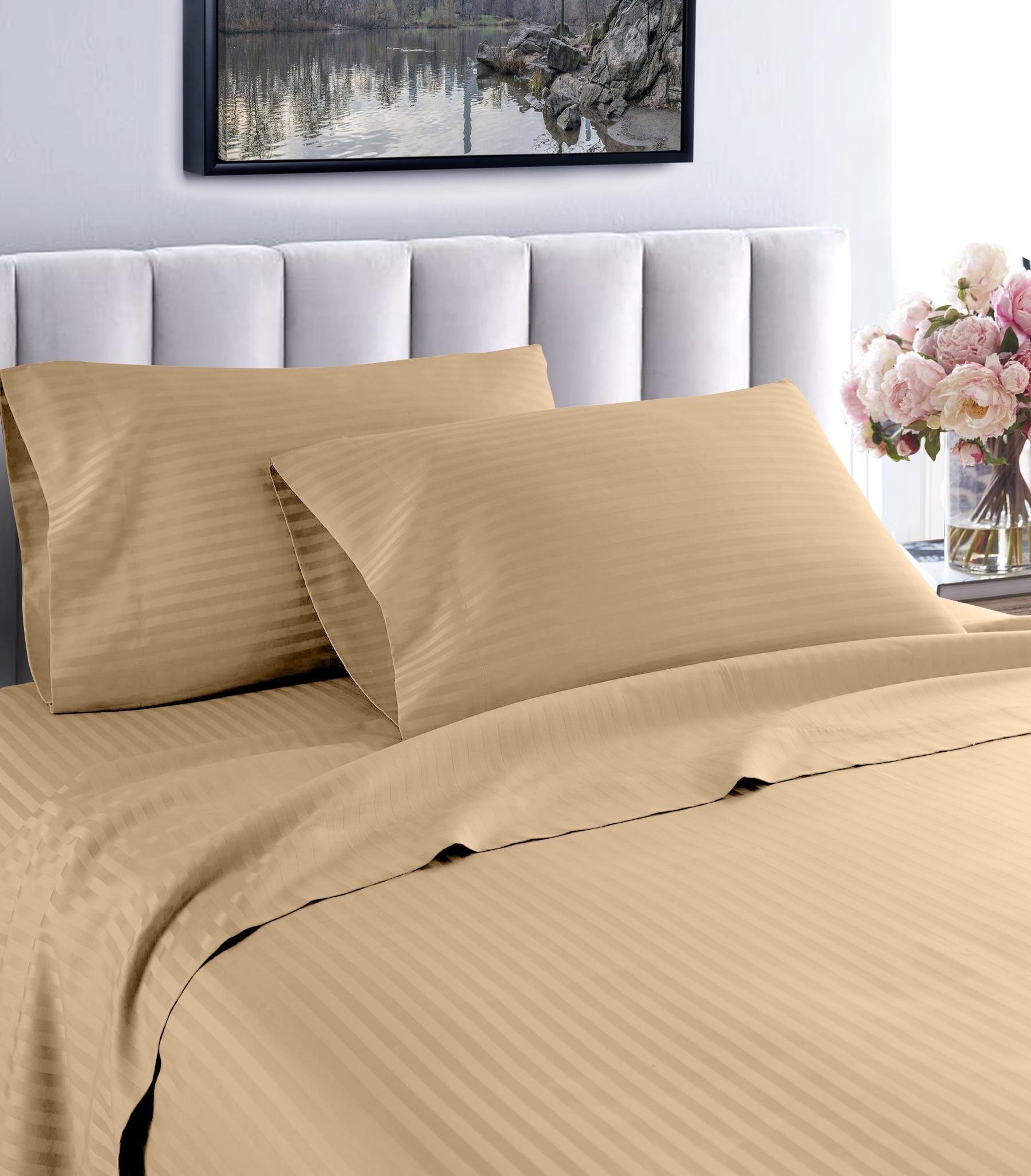 Twin Taupe 600 Thread Count Cotton Striped Sheet Set