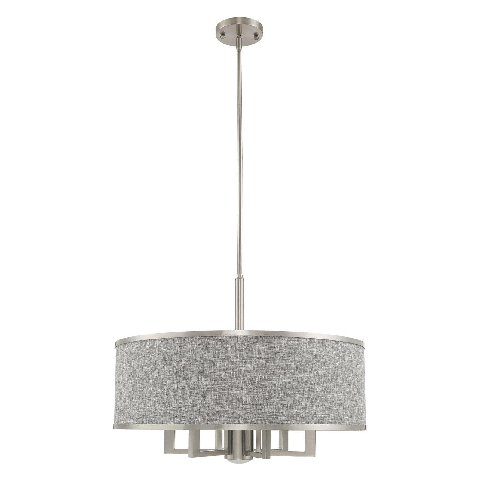 Park Ridge Brushed Nickel 7-Light Pendant with Gray Fabric Shade