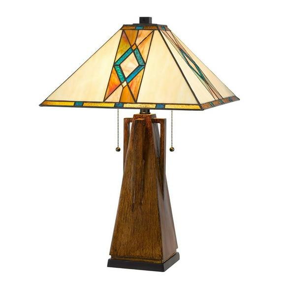 Cal Lighting 60W x 2 Tiffany table lamp with pull chain switch with resin lamp body