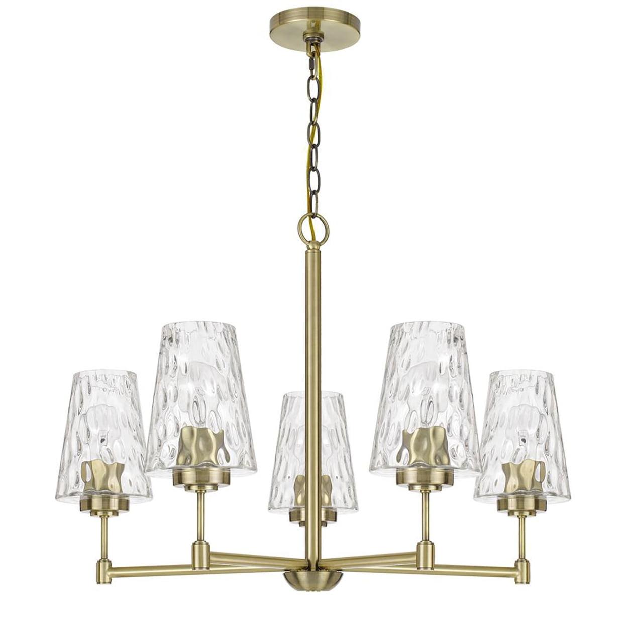 Crestwood Antique Brass Metal Chandelier with Rippled Glass Shades