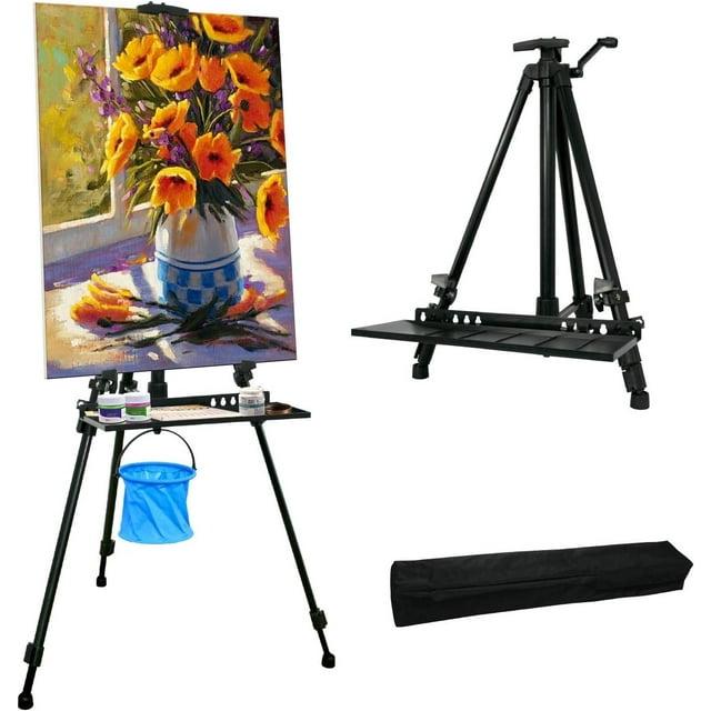 61"-20"Artist Easel Stand, Thick Aviation Aluminum Tripod Display Easel with Portable Bag for Floor/Table-Top Drawing and Displaying, Painting Easel for kids Adult, Spirit Level, Black