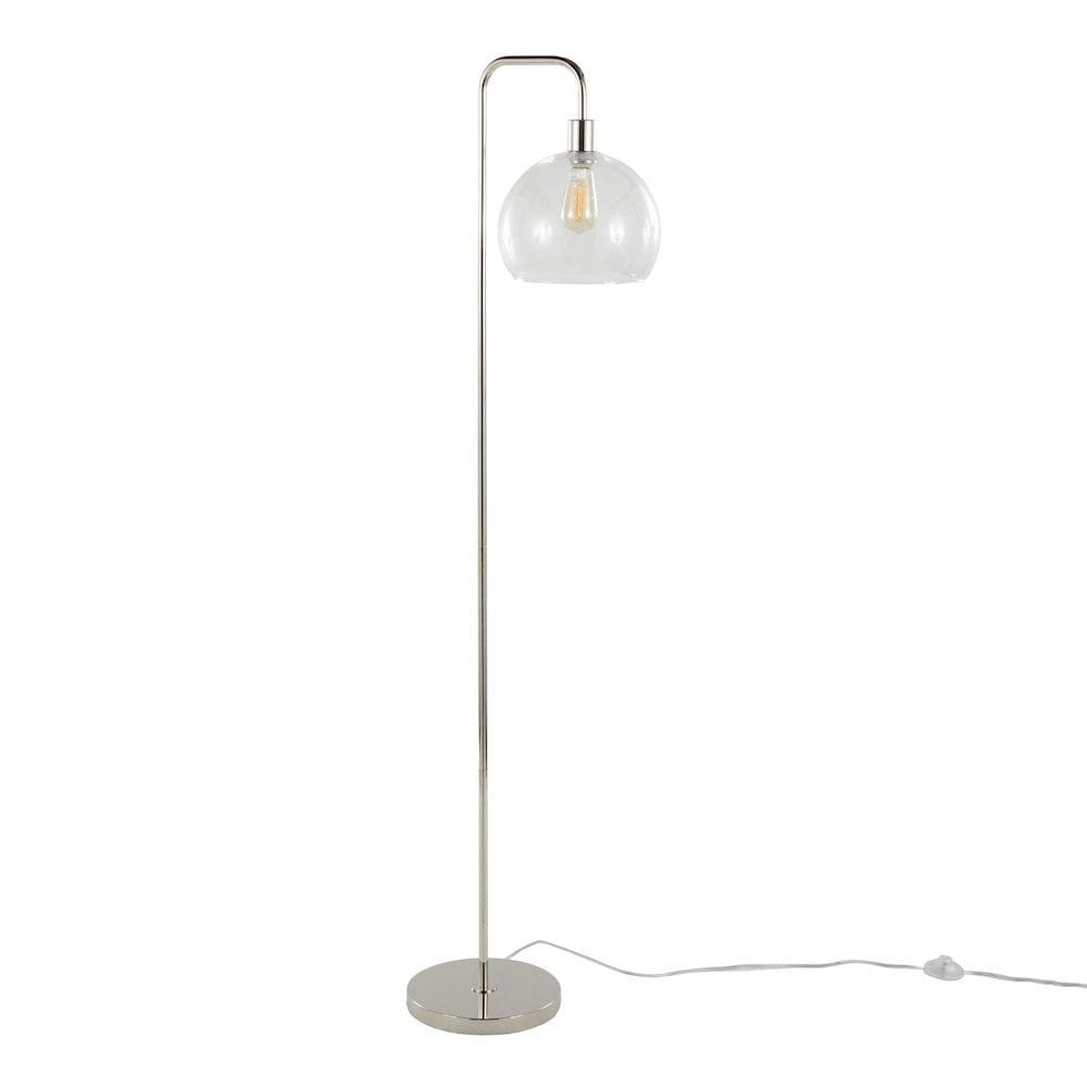 Polished Nickel Arc Floor Lamp with Clear Seeded Glass Shade