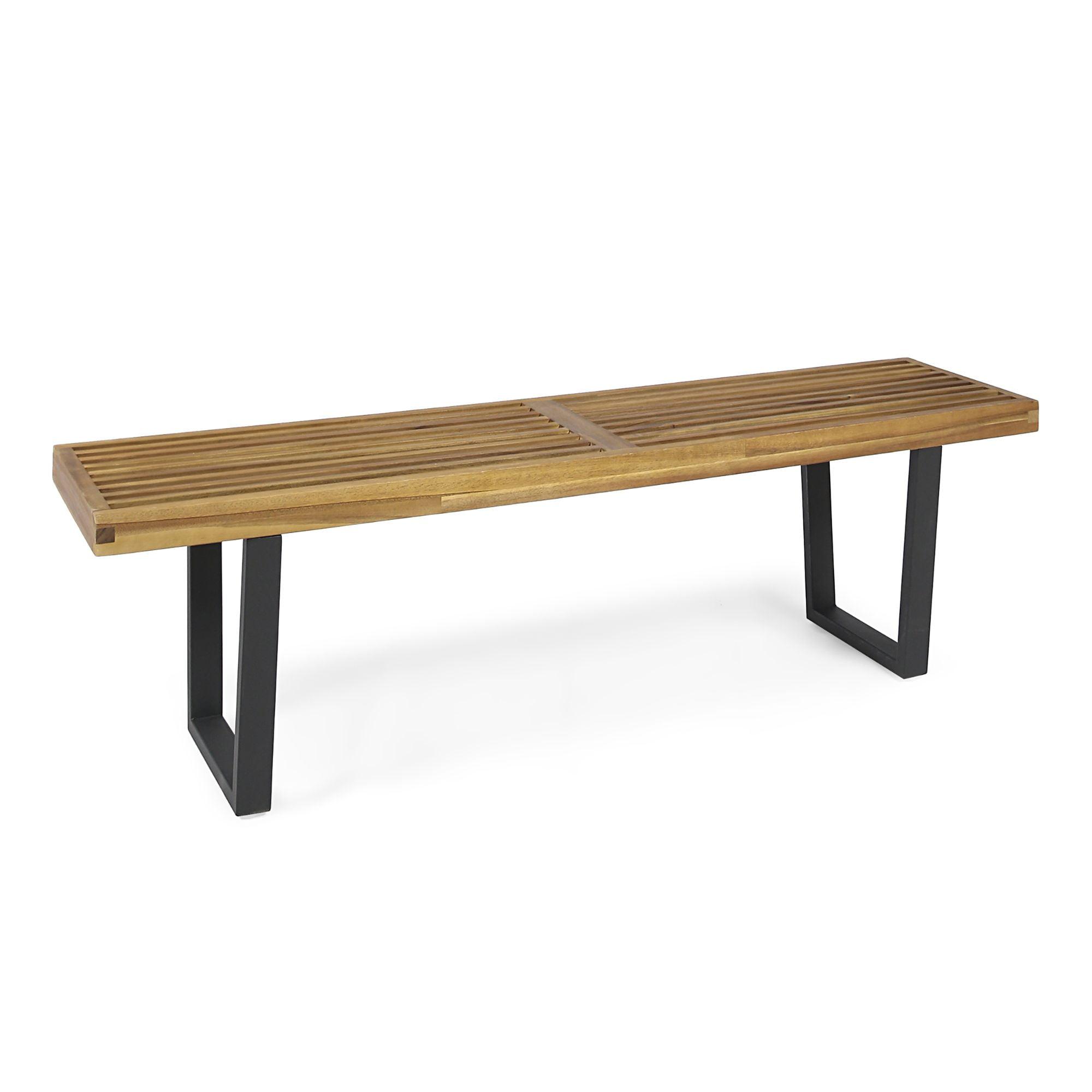 61.75" Teak and Black Acacia Wood Dining Bench