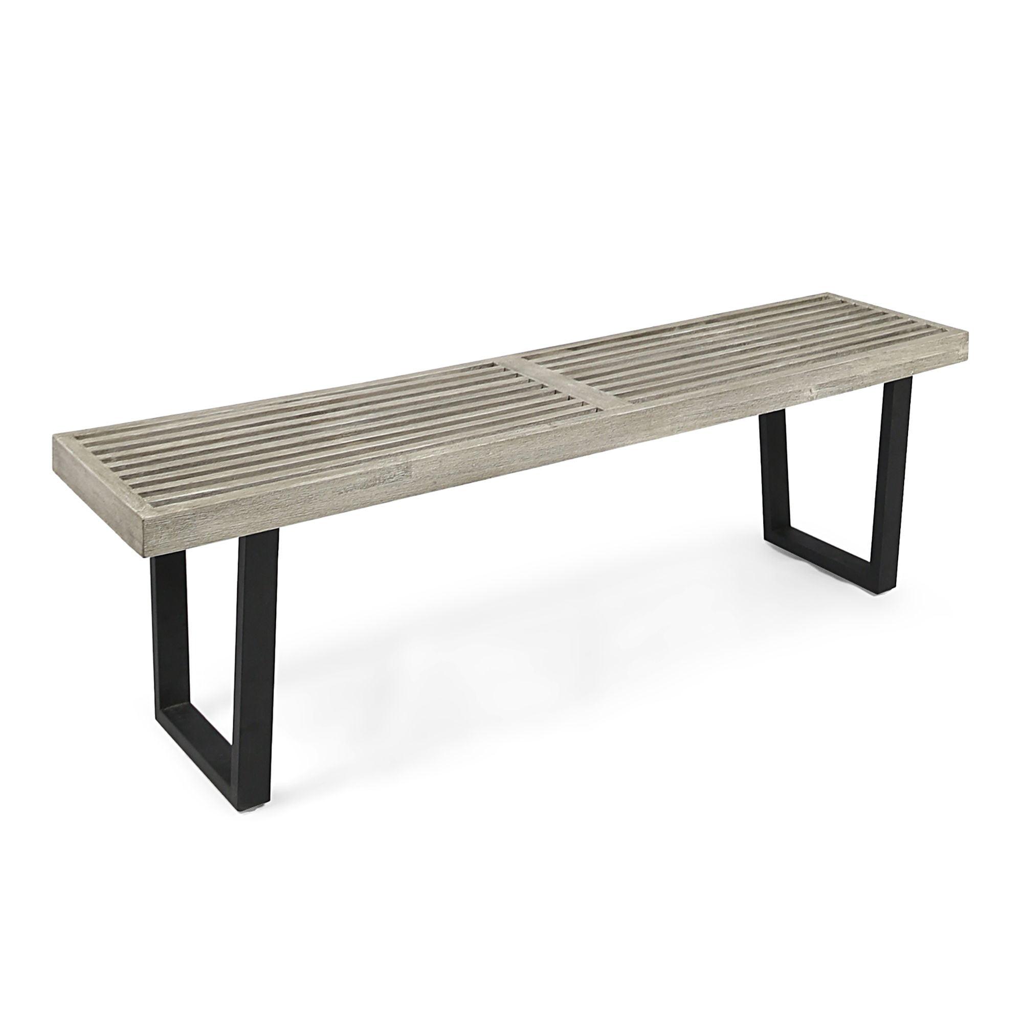 Fresno 61.75'' Brushed Light Gray and Black Iron Outdoor Dining Bench