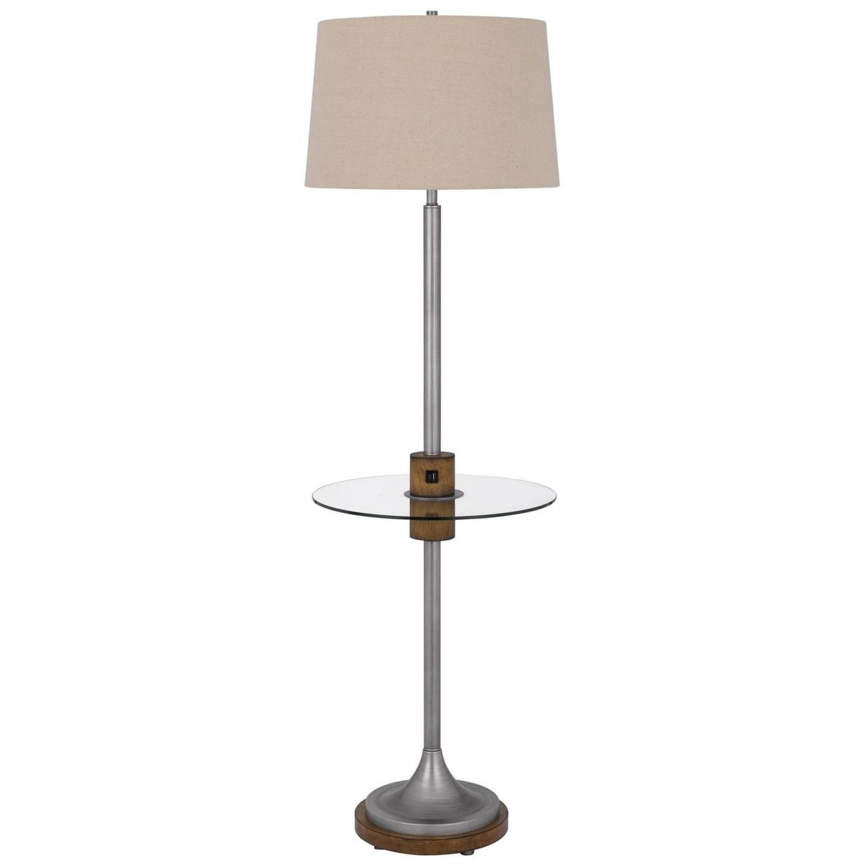 Elegant Antique Silver 61" Floor Lamp with Glass Tray & USB Port