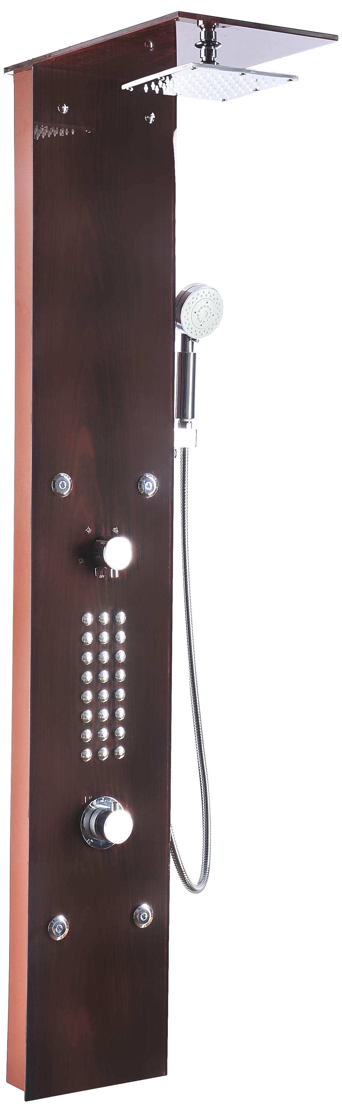 Mahogany and Chrome 61'' Adjustable Shower Panel with Body Jets