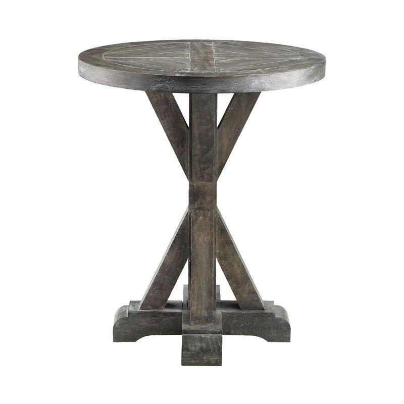 Bridgeport Weathered Grey Round Wood and Metal Pedestal End Table