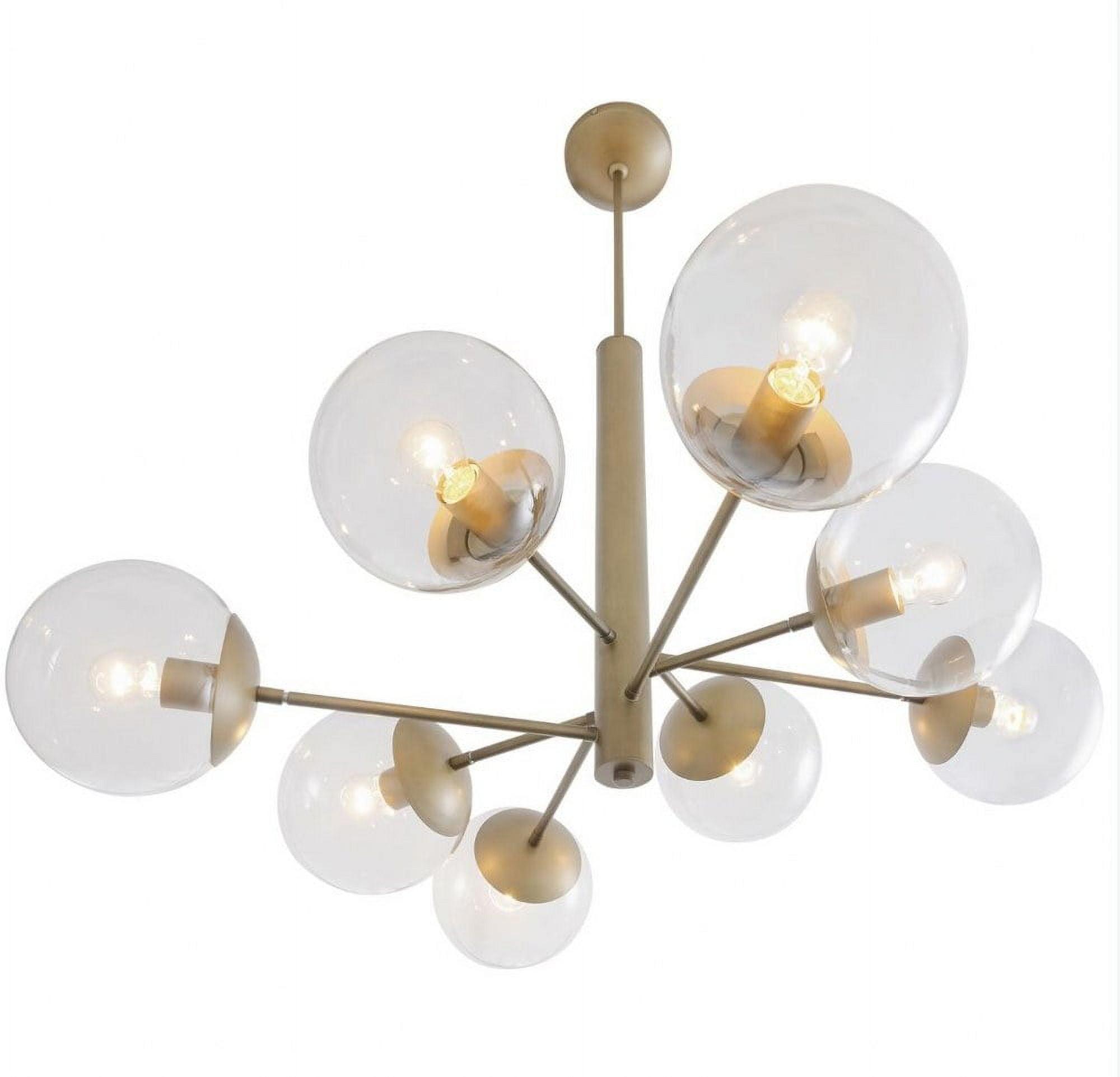 Antique Brass Mid-Century Modern Eight-Light Chandelier