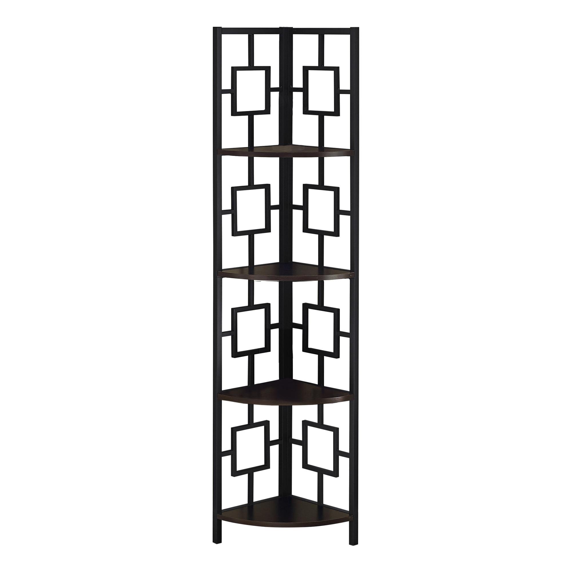 CintBllTer I 3610 Bookshelf, Bookcase, Etagere, Corner, 4 Tier, 62" H, Office, Bedroom, Metal, Laminate, Black, Contemporary, Modern