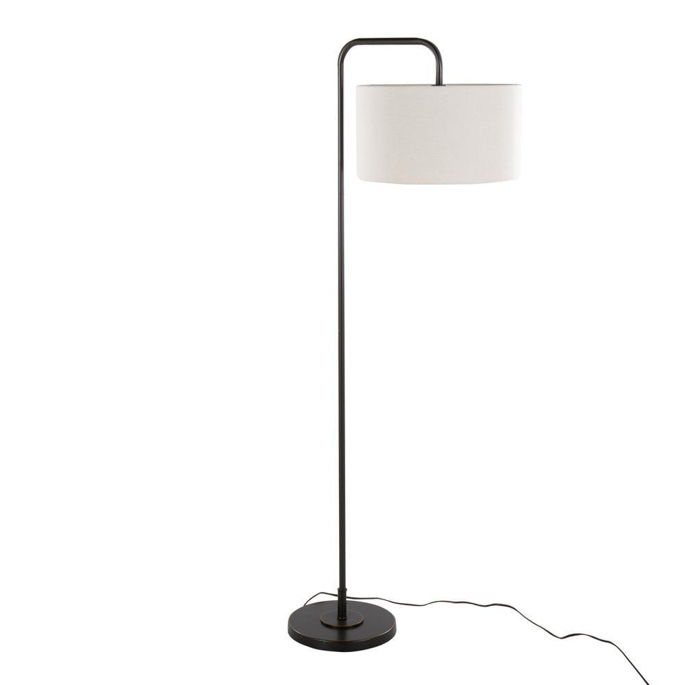 LumiSource Puck 63" Contemporary Metal Floor Lamp in Oil Rubbed Bronze with Beige Linen Shade from Grandview Gallery: Arc Design, UL Listed