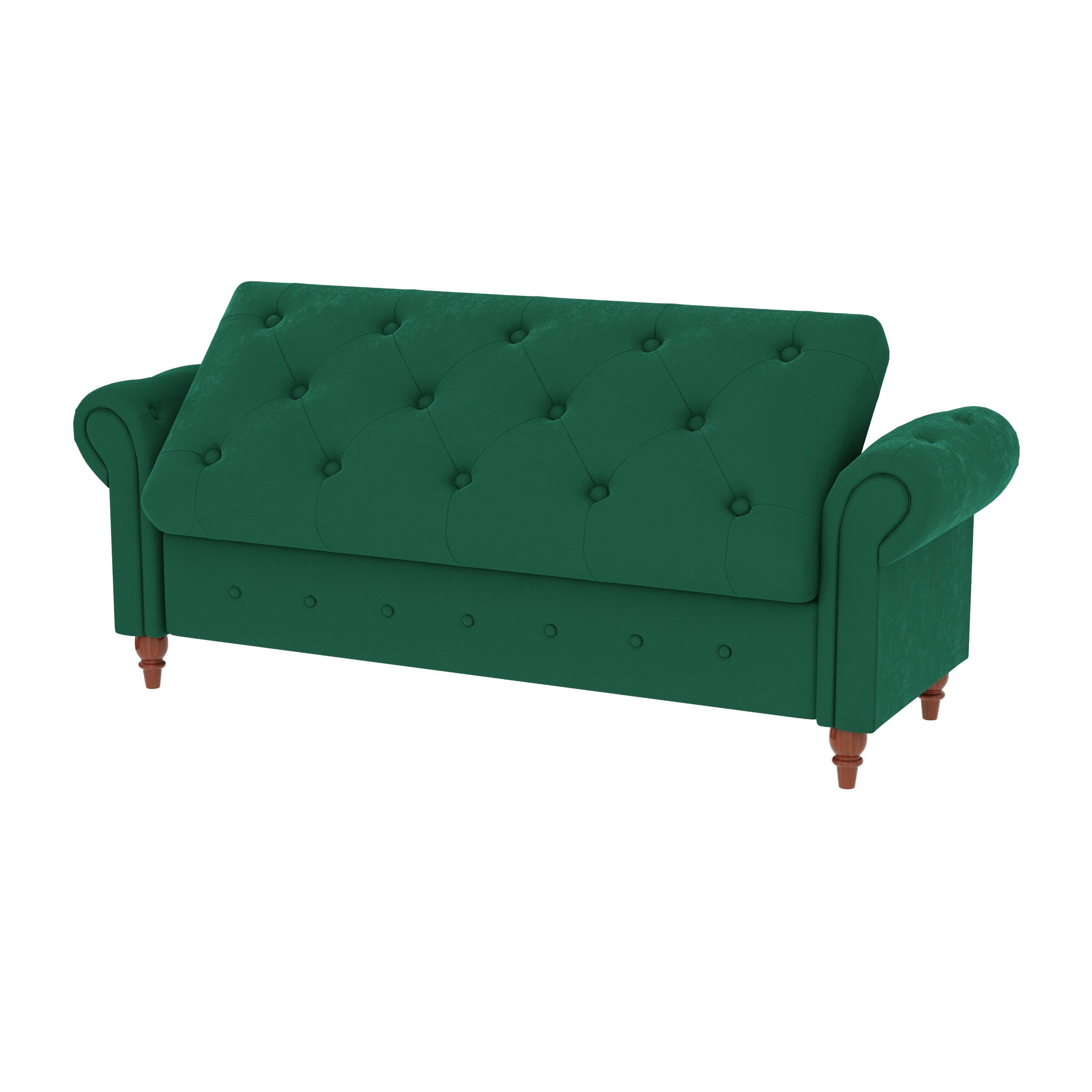 63" Storage Ottoman Bench, End of Bed Button Tufted Ottoman Bench, Rolled Armed Ottoman Couch Long Bench for Bedroom, Living Room, End of Bed, Hallway, DARK GREEN