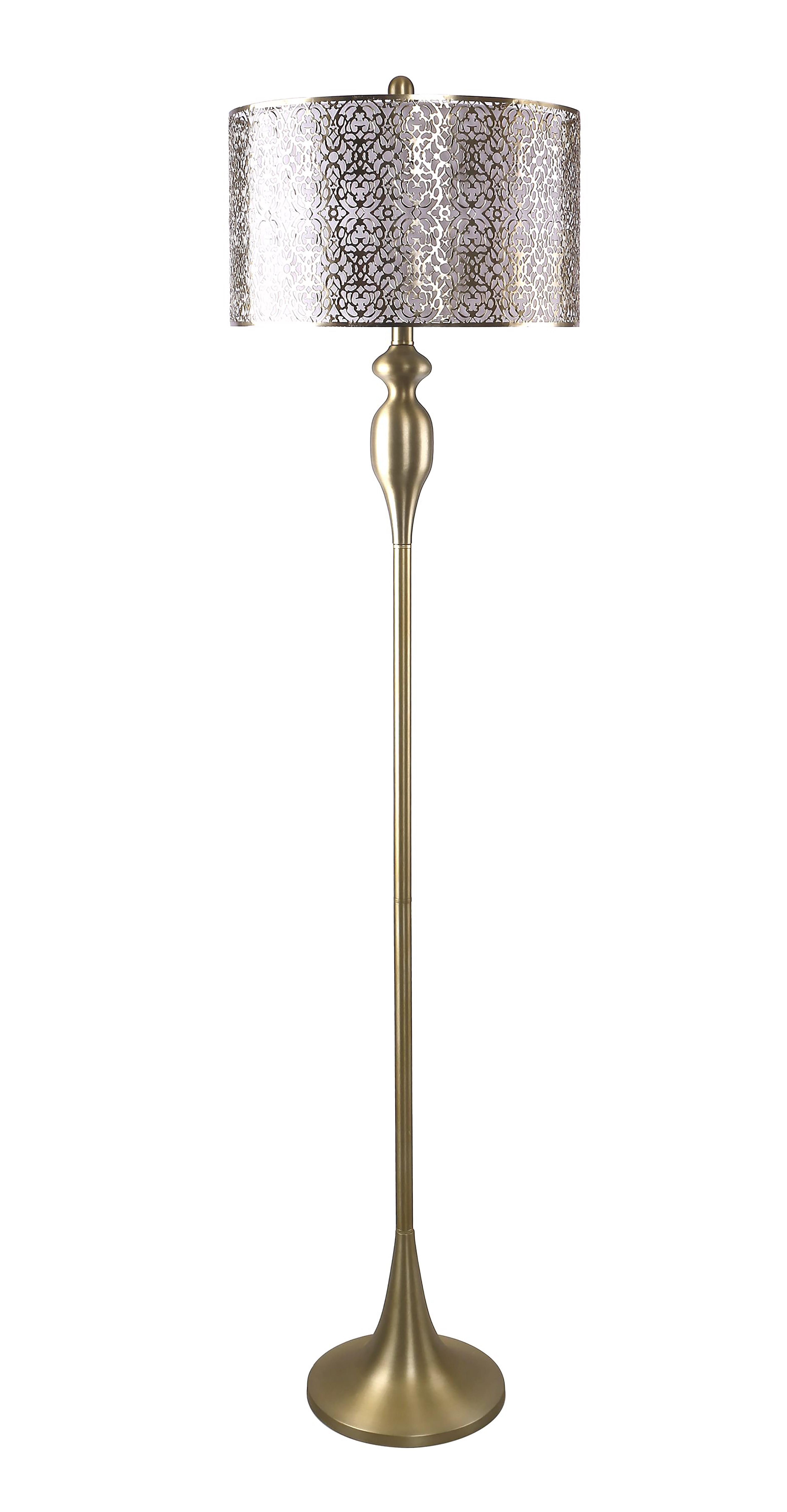 Gold Plated 63" Metal Floor Lamp with Patterned Shade