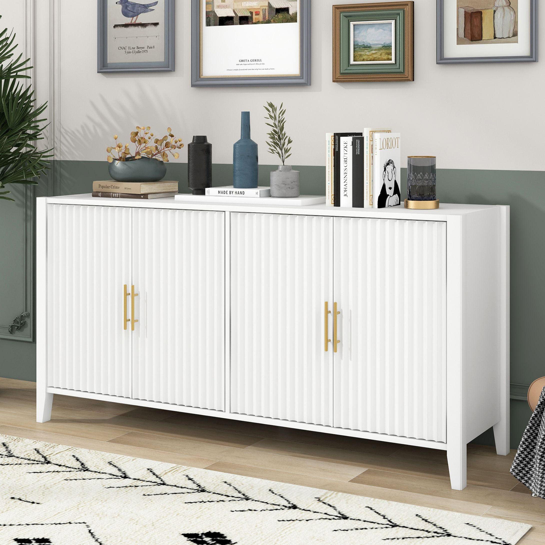 63" Modern Sideboard Cabinets,Accent Buffet Storage Cabinet with 4 Doors,Freestanding Cupboard Console Table for Living Room Hallway,Dining Room,White