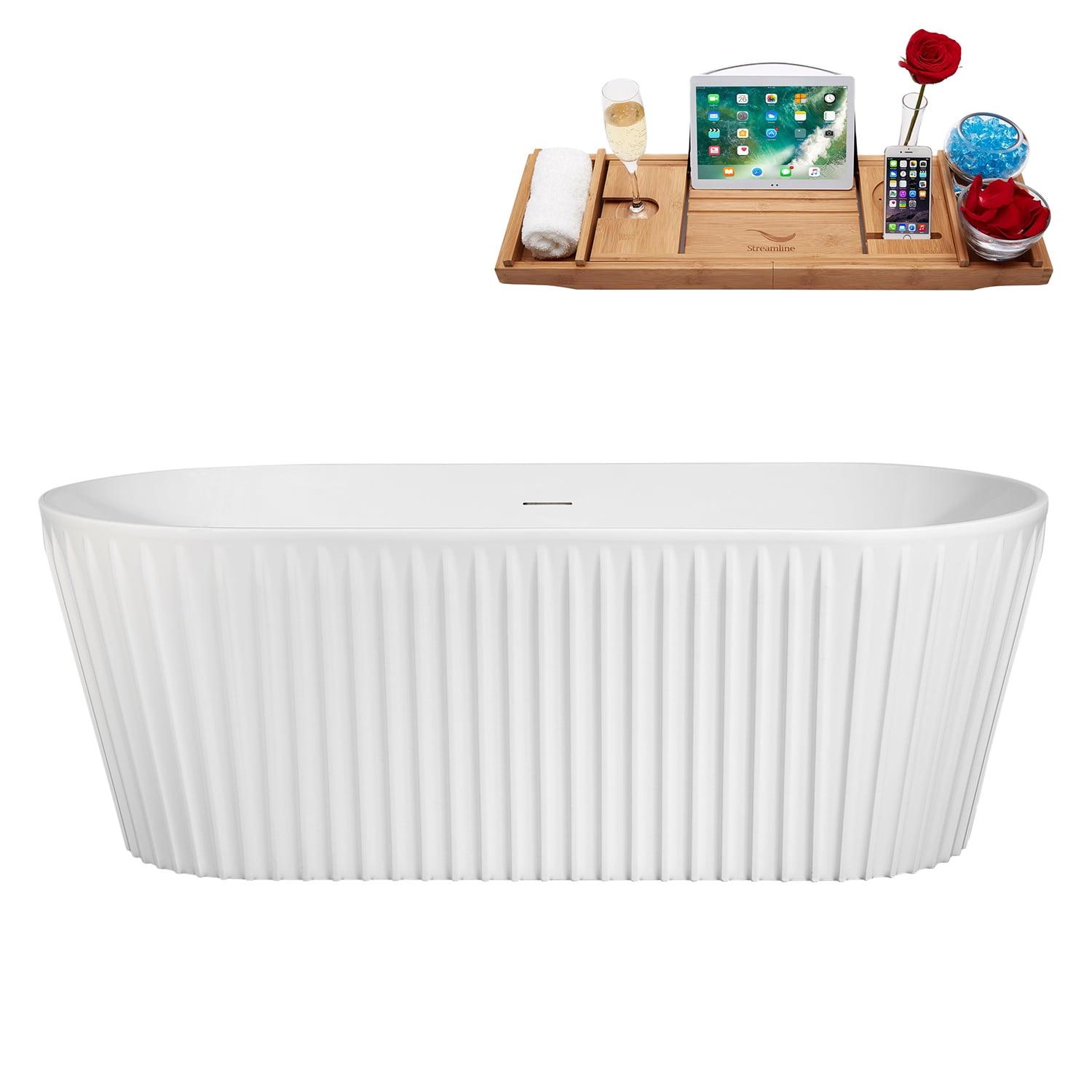 63" Streamline Soaking Freestanding Tub and Tray With Internal Drain