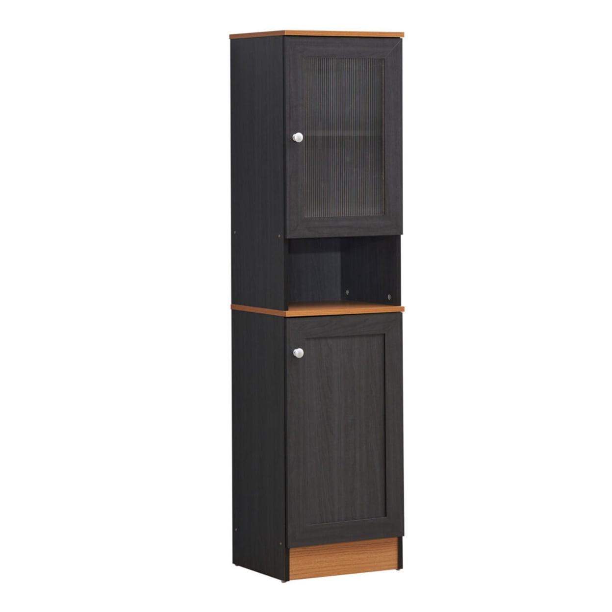 63" Tall Black-Beech Slim Kitchen Pantry with Enclosed Storage