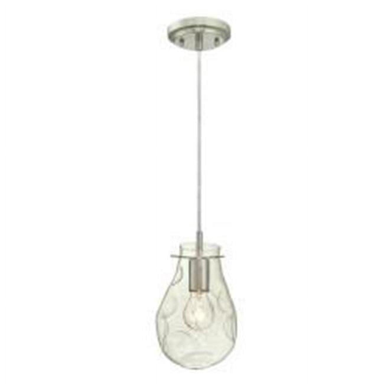 Hand-Blown Teardrop Mini Pendant in Brushed Nickel with Clear Indented Glass