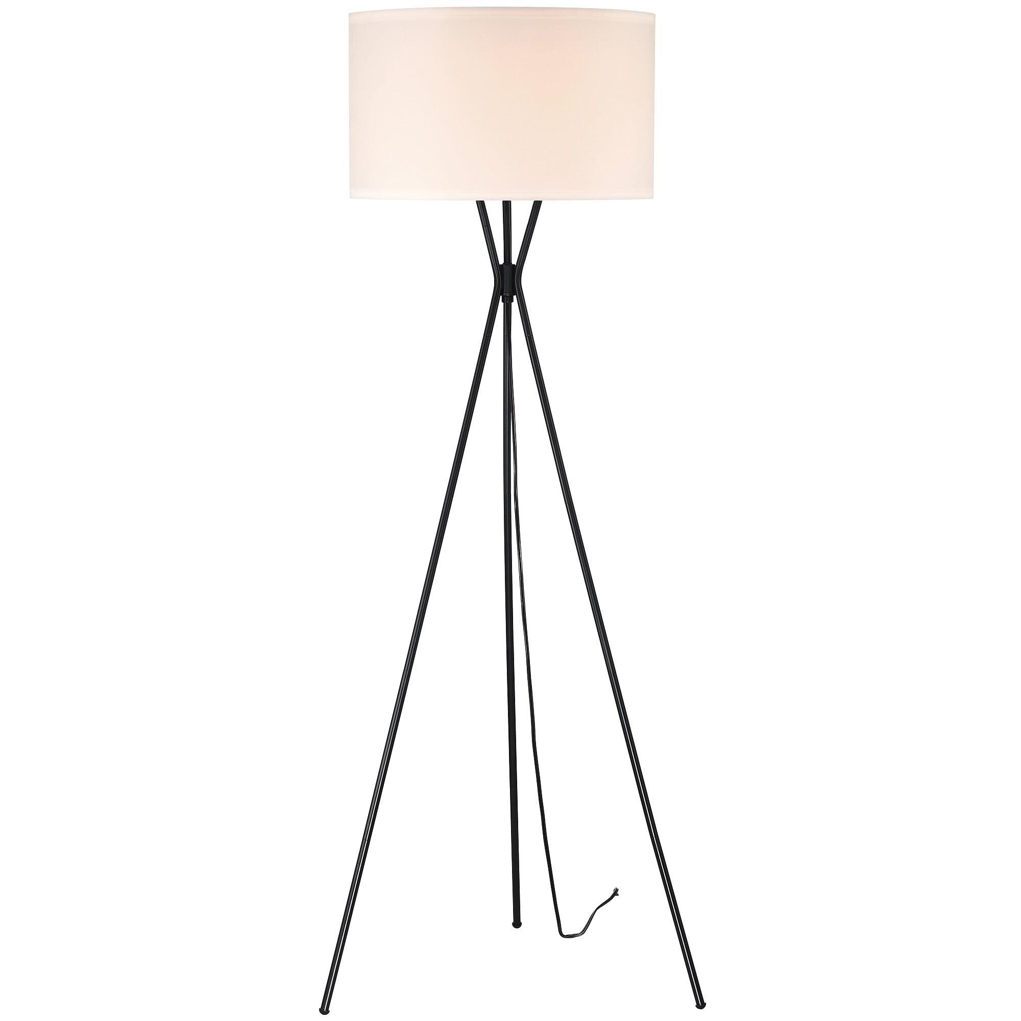 64.25" Black Metal Tripod Floor Lamp with White Shade