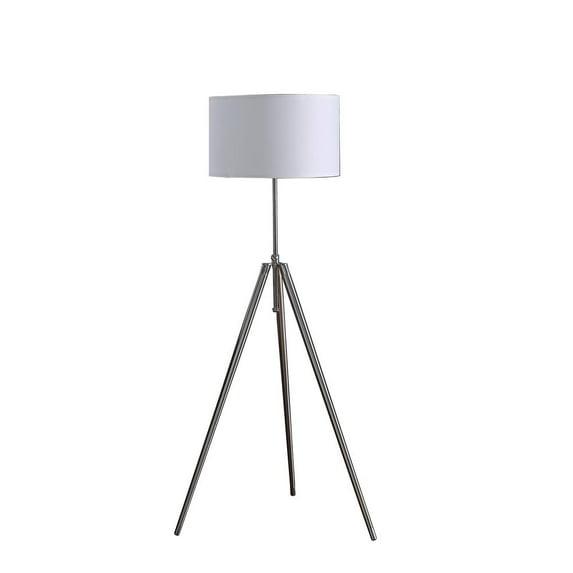 Ore International 64"x47" Mid-Century Adjustable Tripod Metal Floor Lamp Chrome/Silver: Urban Design, Drum Shade, Inline Switch