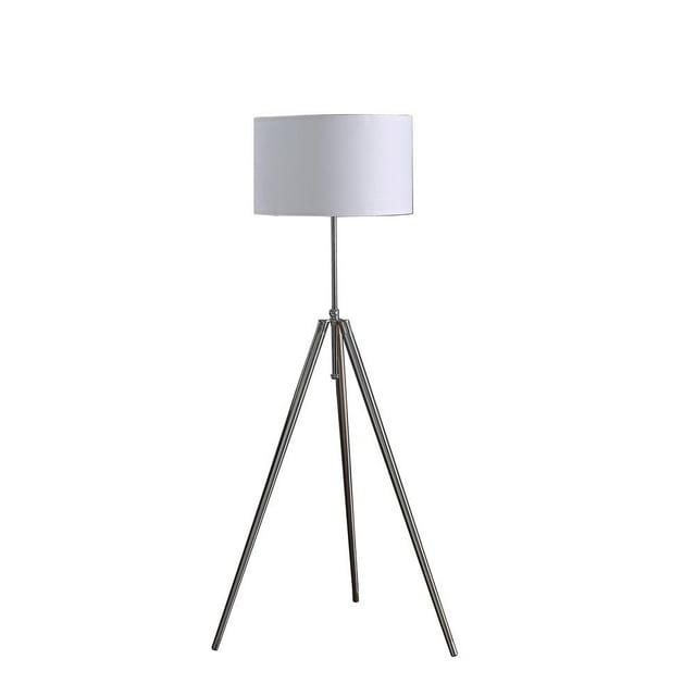 Ore International 64"x47" Mid-Century Adjustable Tripod Metal Floor Lamp Chrome/Silver: Urban Design, Drum Shade, Inline Switch