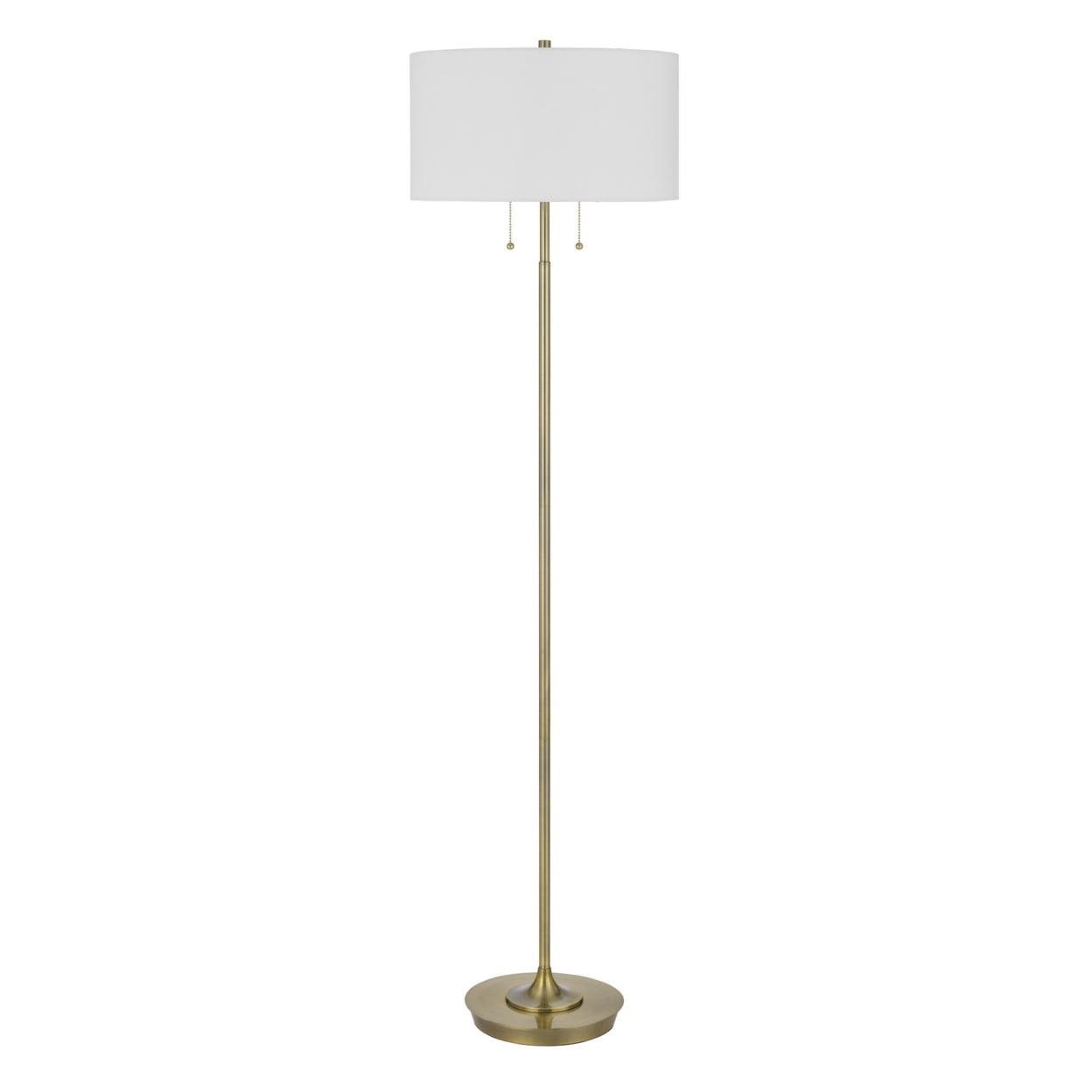 Elegant Antique Brass 64" Metal Floor Lamp with White Drum Shade