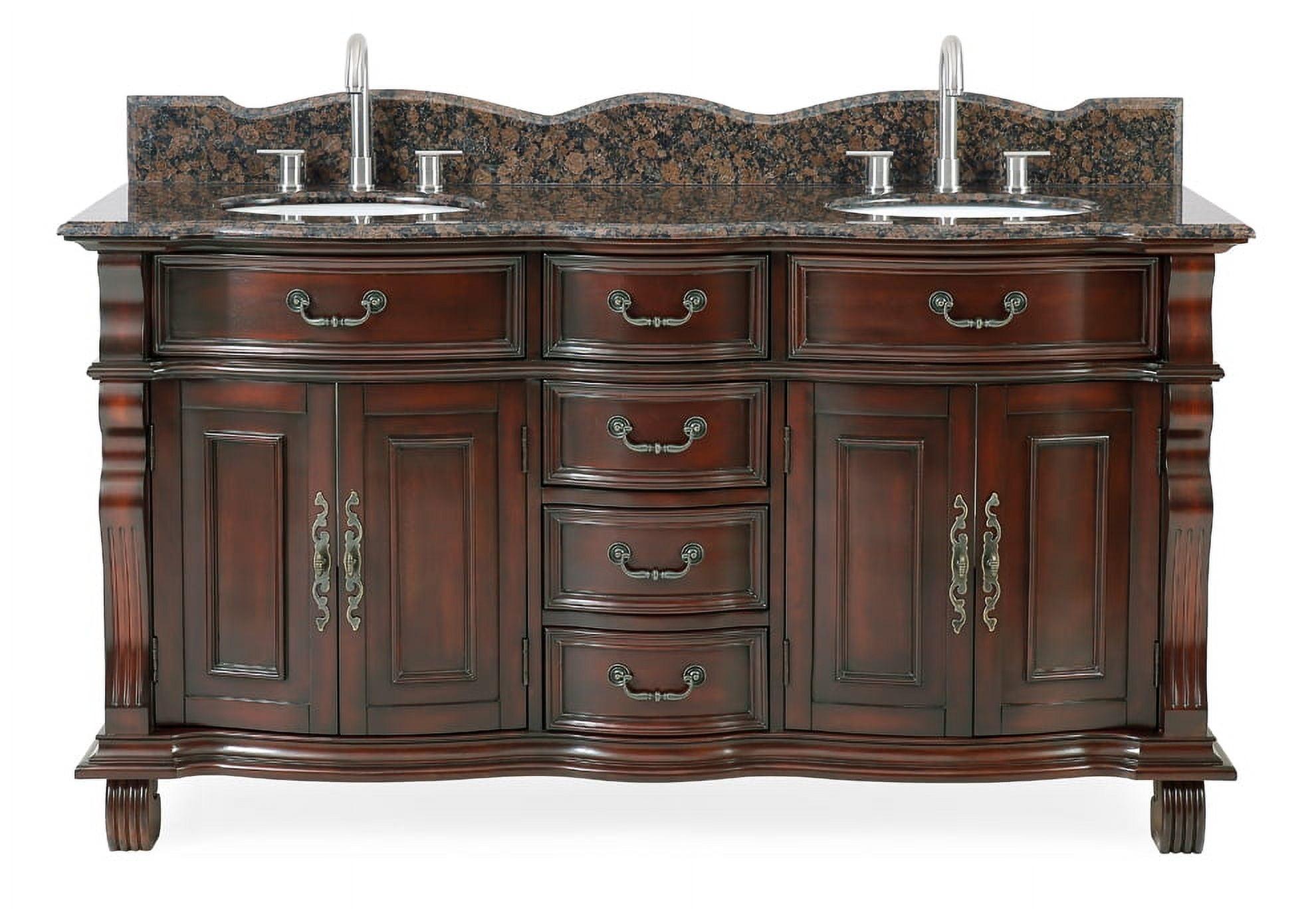 64" Cherry Wood Double Sink Vanity with Baltic Brown Granite Top