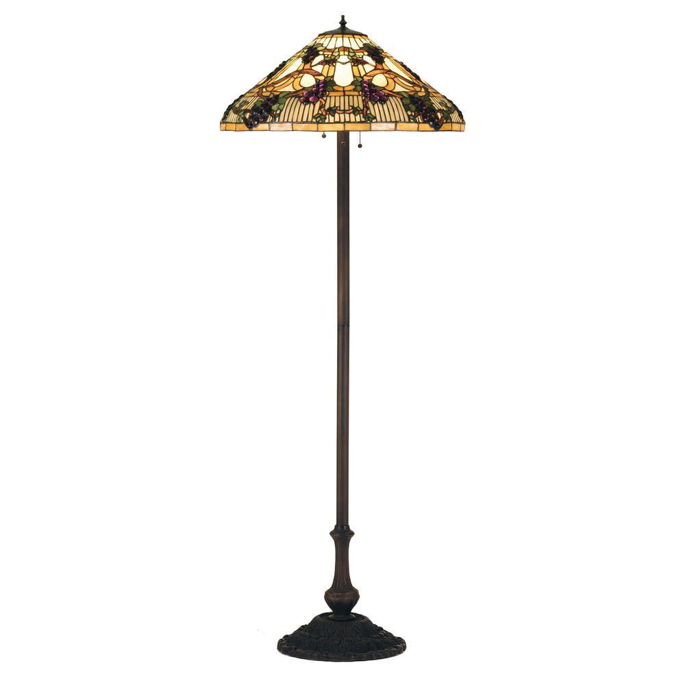 Multicolor Stained Glass and Bronze 3-Light Floor Lamp