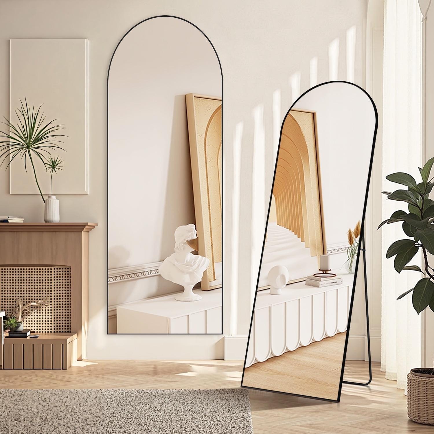 Blorly 21" x 64" Black Modern Arched Full Length Wall Mirror,Body Floor Mirror with Stand
