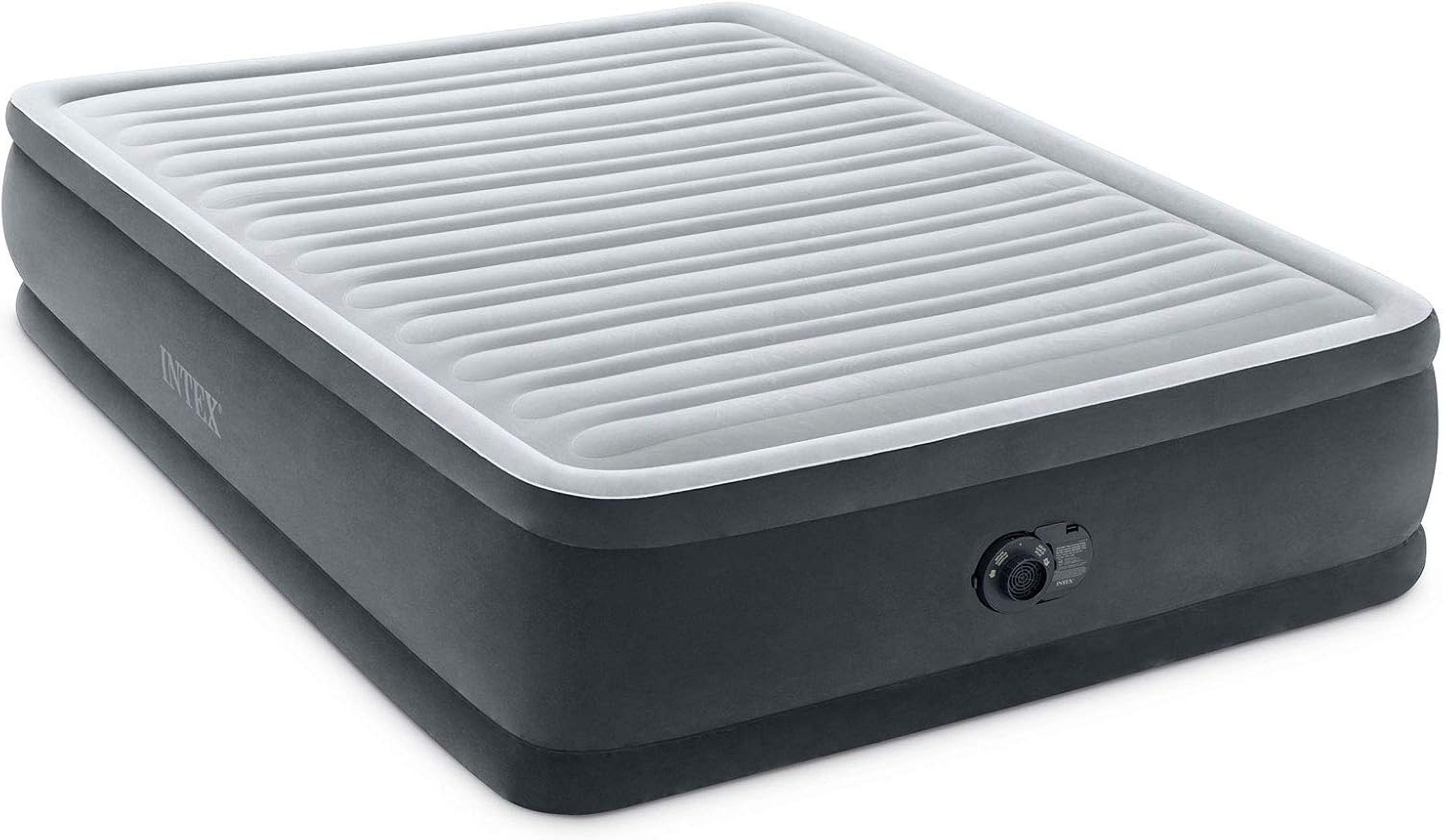 INTEX Dura-Beam Deluxe Comfort-Plush Elevated Air Mattress: Fiber-Tech – Queen Size – Built-in Electric Pump – 18in Bed Height – 600lb Weight Capacity