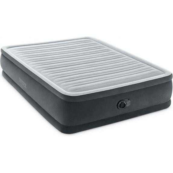 INTEX Dura-Beam Deluxe Comfort-Plush Elevated Air Mattress: Fiber-Tech – Queen Size – Built-in Electric Pump – 18in Bed Height – 600lb Weight Capacity