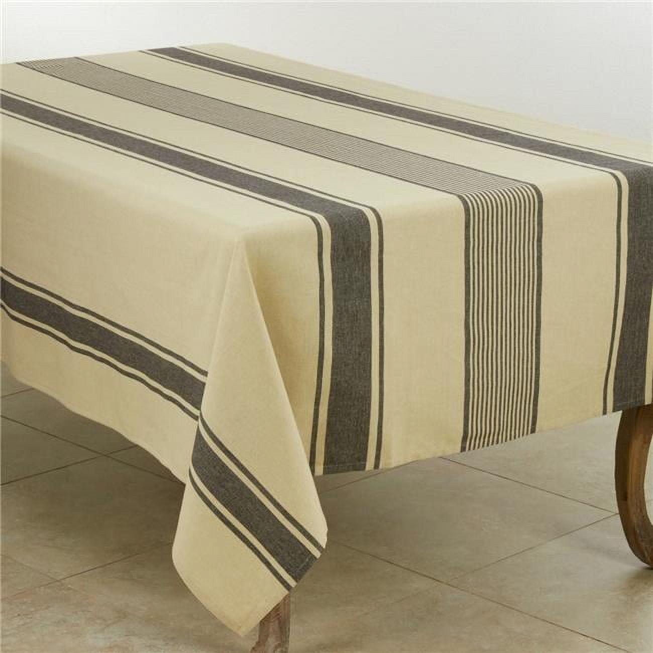 Natural Banded Cotton Rectangular Tablecloth