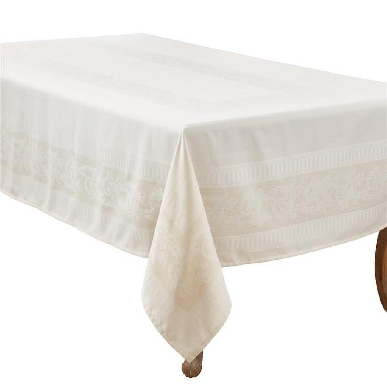 Elegant Ecru Jacquard Floral Polyester Tablecloth, 65" x 90"