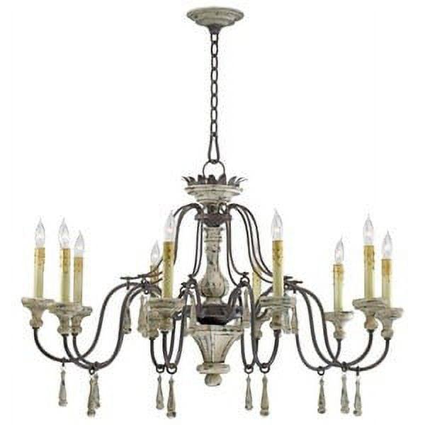 Antique Bronze and Distressed White 10-Light Candle Chandelier