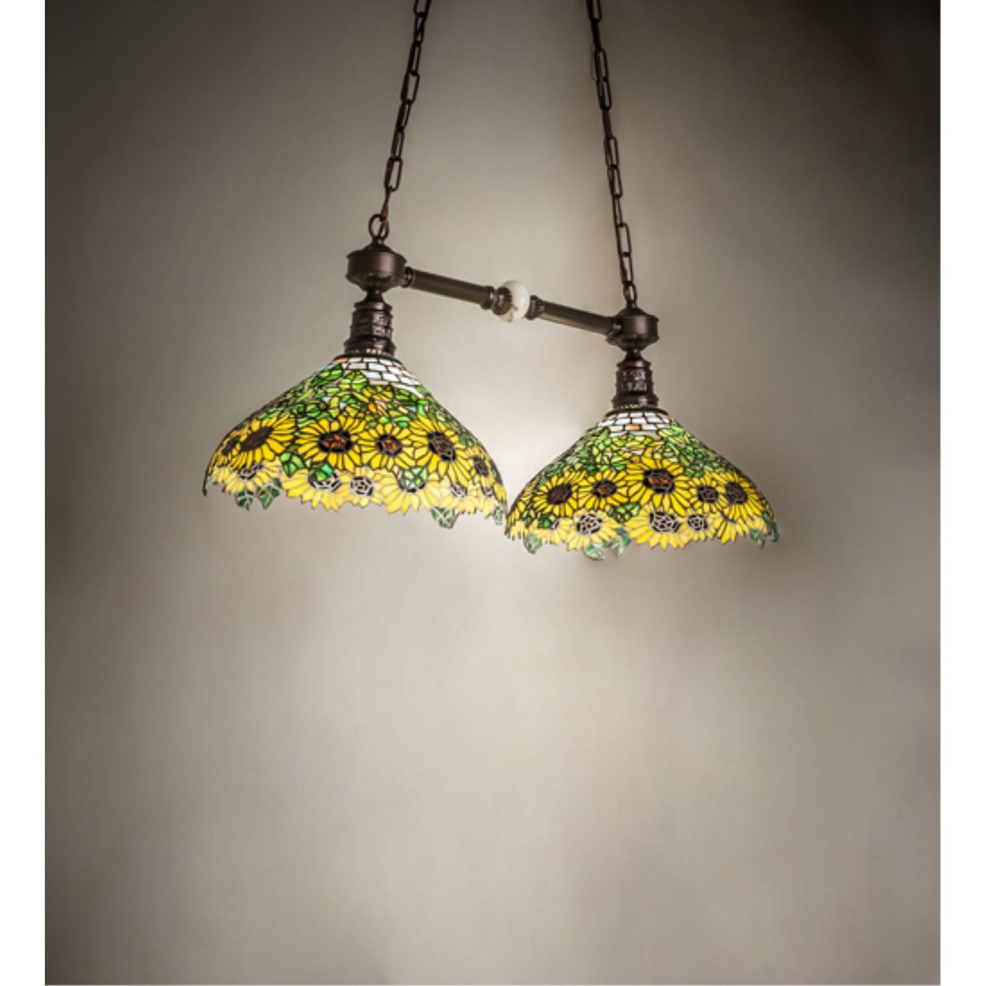 Wild Sunflower Stained Glass Bronze Island Pendant Light