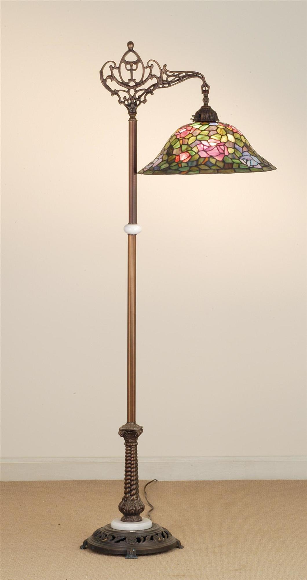 Petal Pink and Plum Passion 1-Light Stained Glass Floor Lamp with Bronze Base