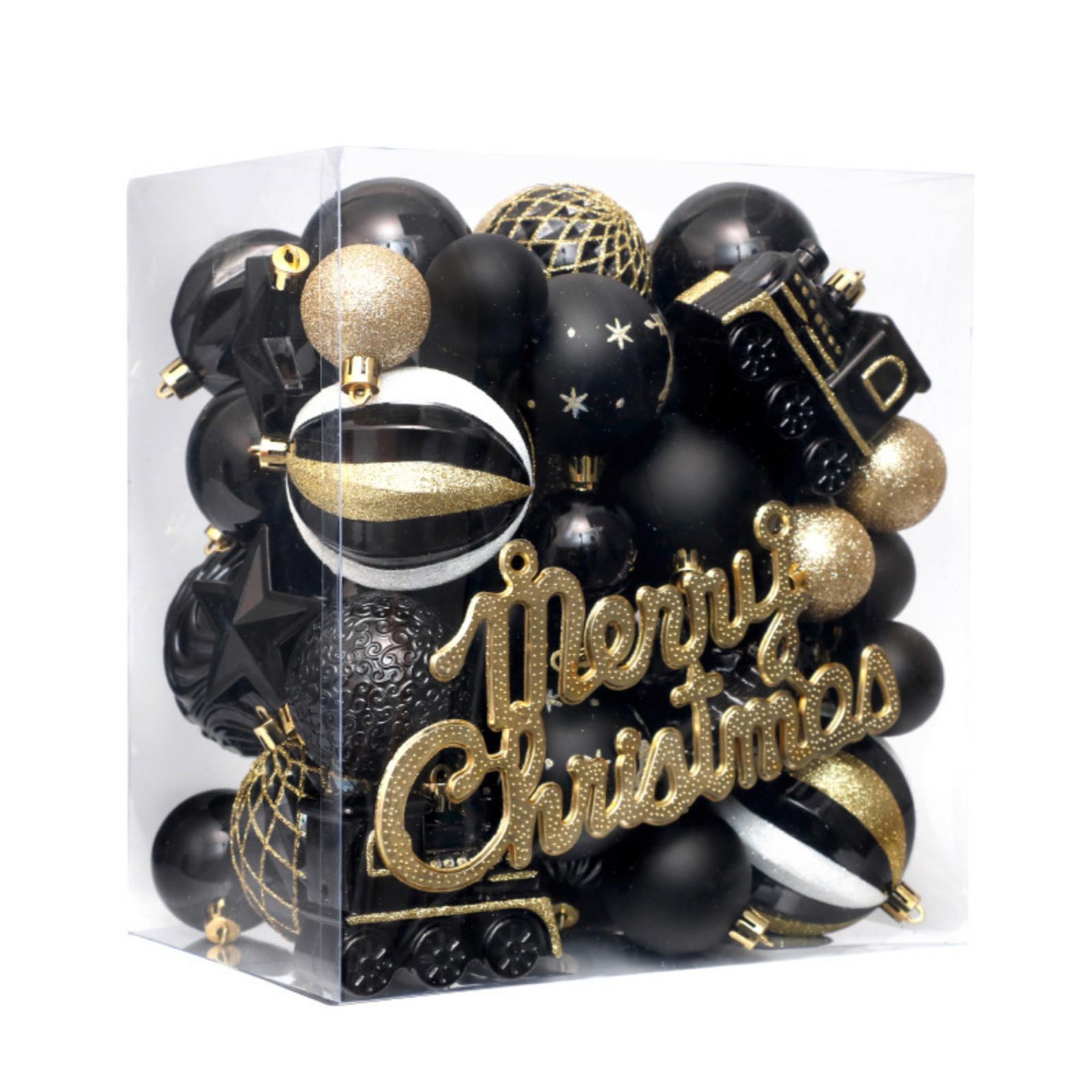 WhizMax Christmas Balls 65pcs, Christmas Tree Decoration Set, Christmas Ornaments Set for Xmas Tree Holiday Party Garland Decor - Black & Gold