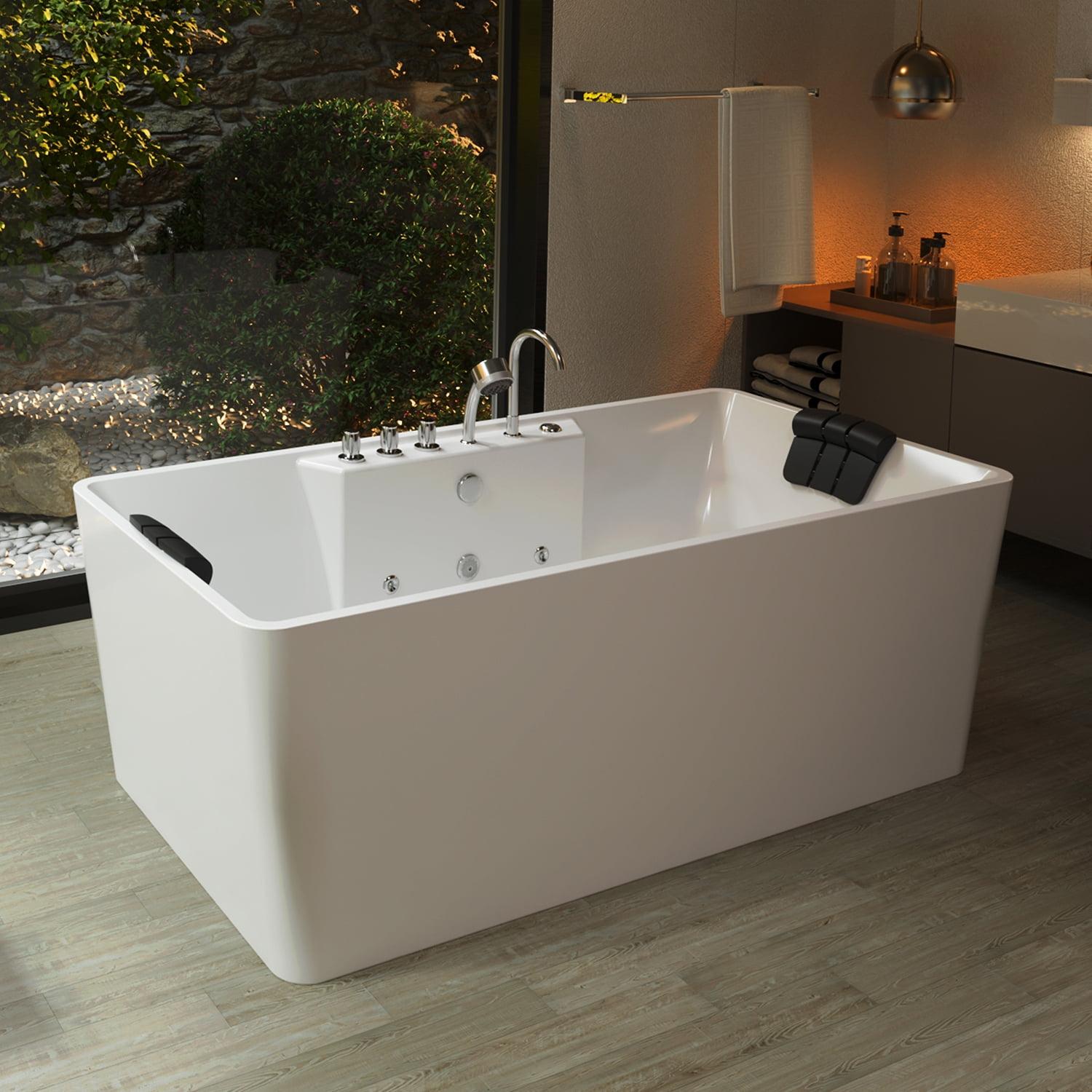 67'' White Freestanding Acrylic Whirlpool Bathtub with Faucet