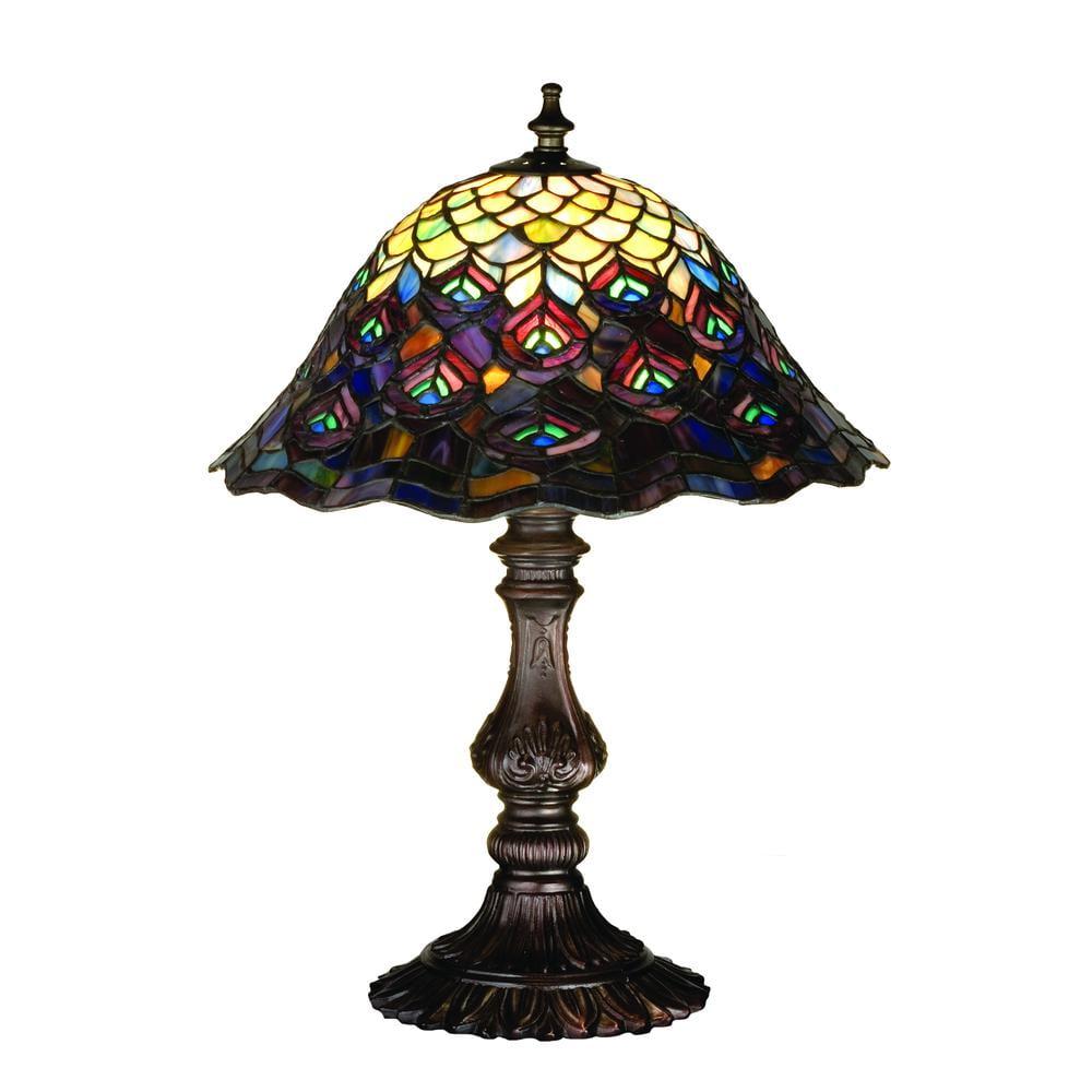 16.5" Multicolor Stained Glass and Bronze Table Lamp