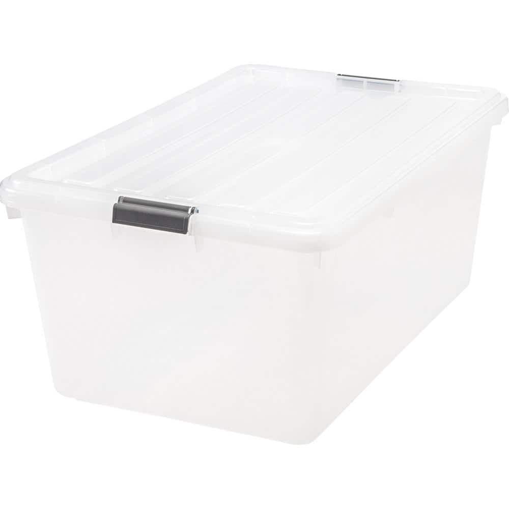 Clear Polypropylene Stackable Storage Bin with Latch Lid, 68 Quart